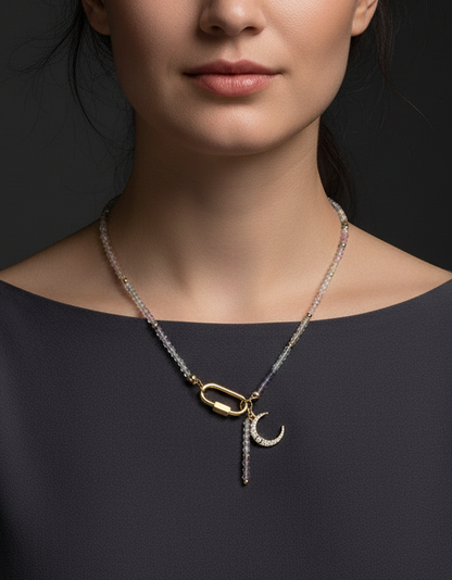 Delicate Fluorite Gemstone Carabiner Necklace
