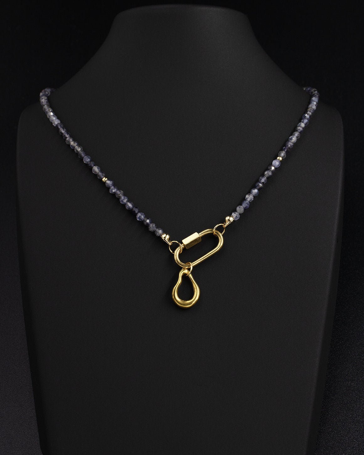 Delicate Blue Sapphire Gemstone Carabiner Necklace