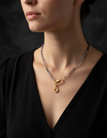 Delicate Blue Sapphire Gemstone Carabiner Necklace