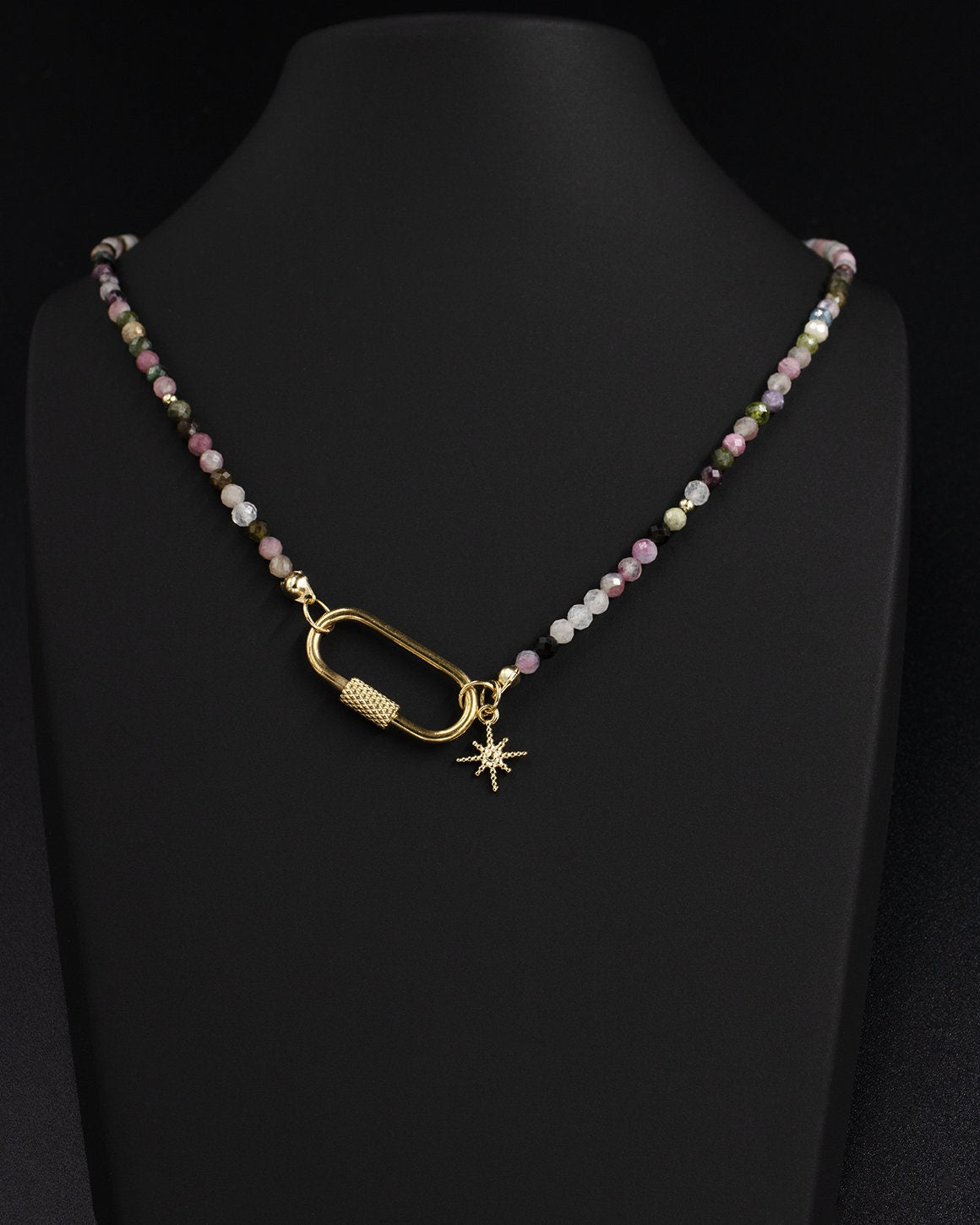 Delicate Tourmaline Gemstone Carabiner Necklace