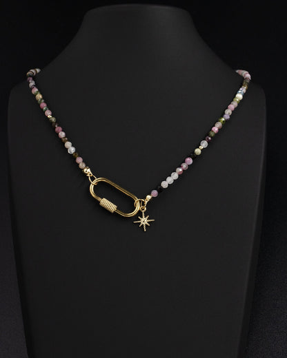 Delicate Tourmaline Gemstone Carabiner Necklace
