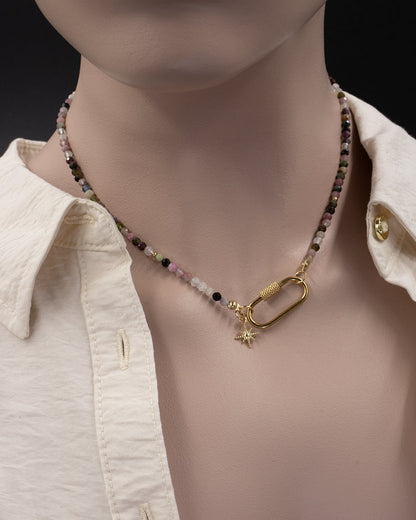 Delicate Tourmaline Gemstone Carabiner Necklace