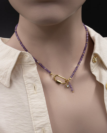 Delicate Amethyst Gemstone Carabiner Necklace
