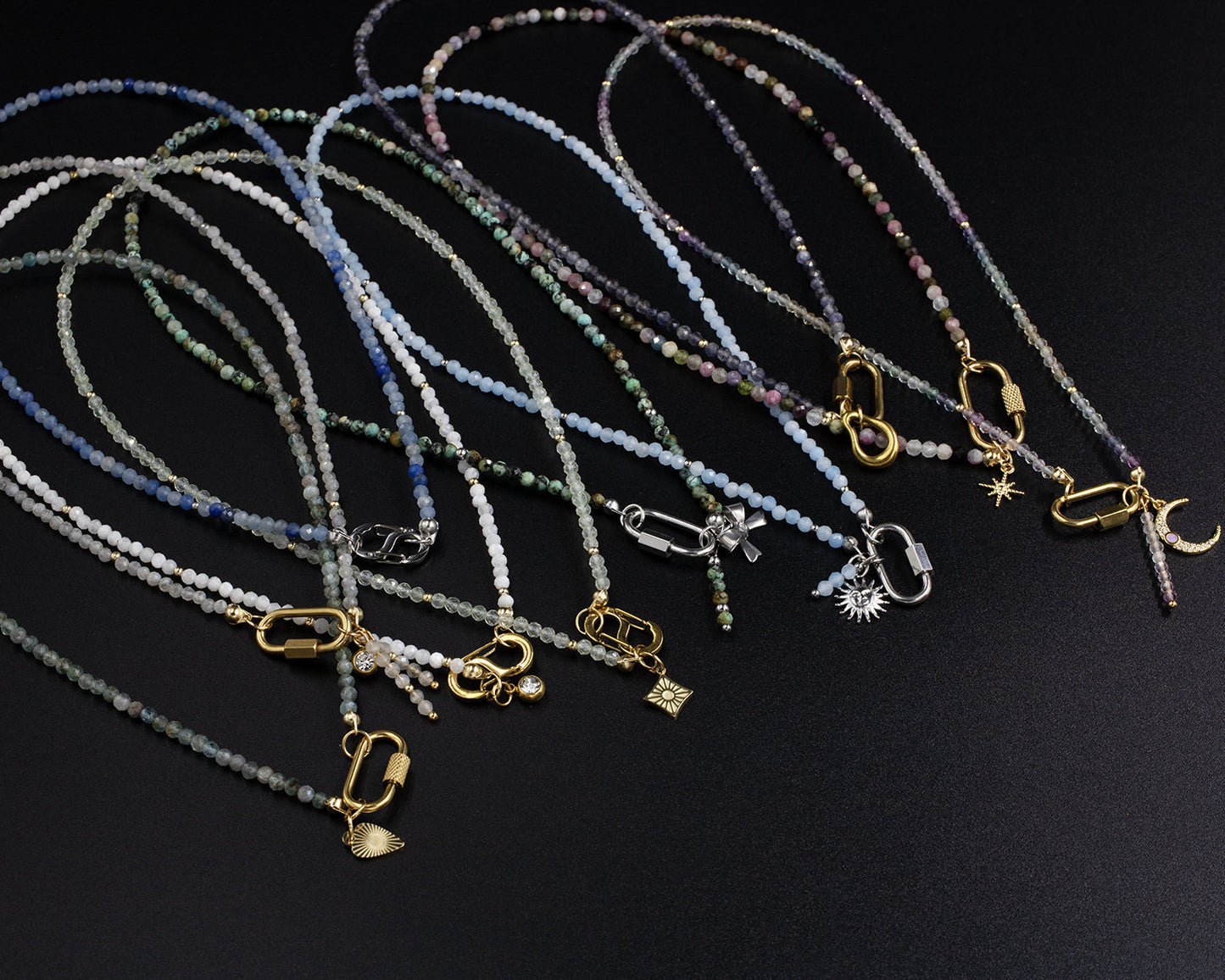 Delicate Apatite Gemstone Carabiner Necklace
