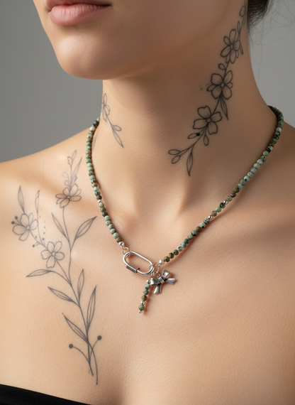 Beaded Turquoise Gemstone Carabiner Necklace