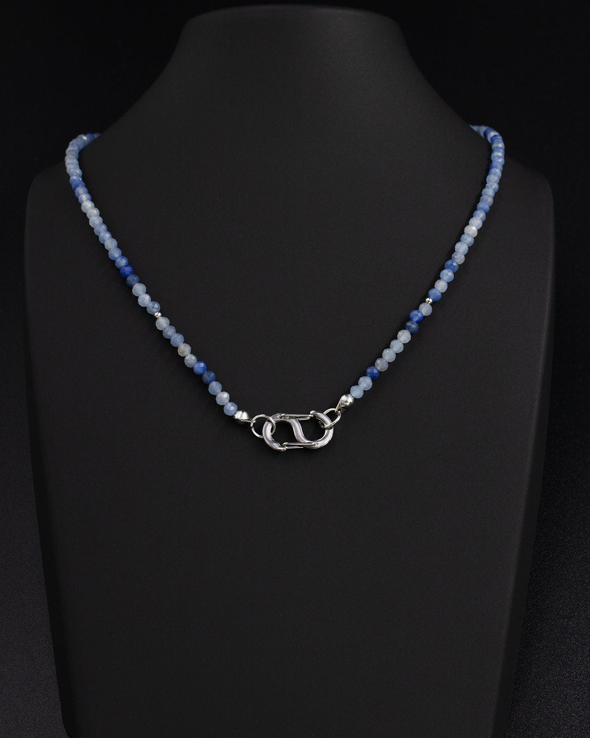 Delicate Blue Aventurine Gemstone Carabiner Necklace