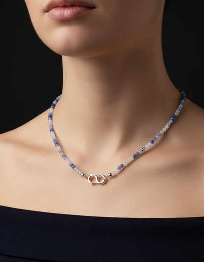 Delicate Blue Aventurine Gemstone Carabiner Necklace