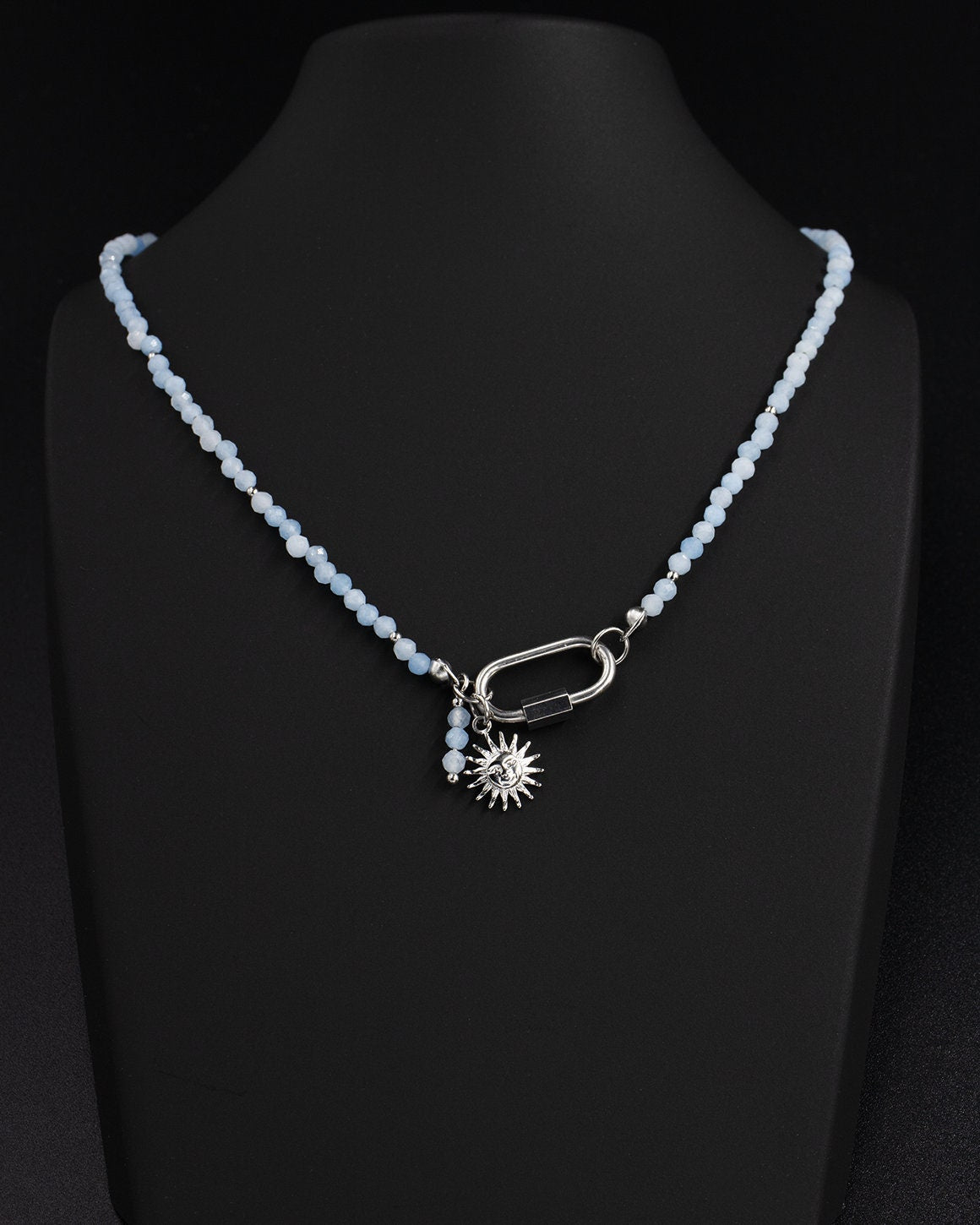 Delicate Aquamarine Gemstone Carabiner Necklace