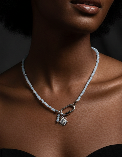 Delicate Aquamarine Gemstone Carabiner Necklace