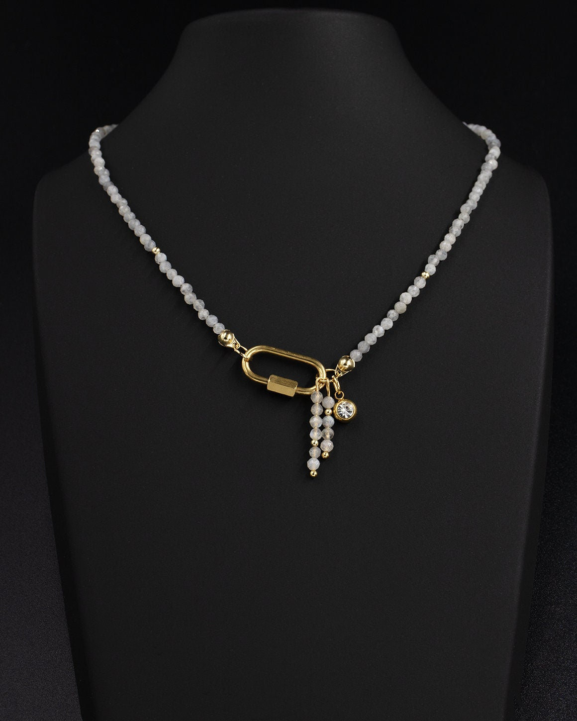 Delicate Labradorite Gemstone Carabiner Necklace