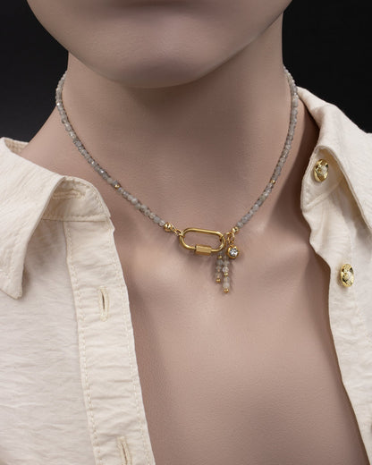 Delicate Labradorite Gemstone Carabiner Necklace