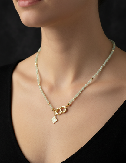 Delicate Prehnite Gemstone Carabiner Necklace