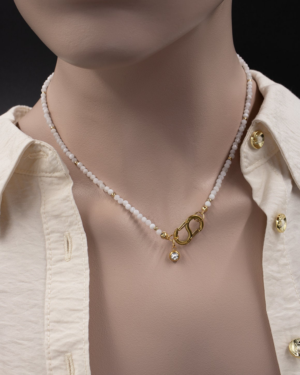 Delicate Moonstone Gemstone Carabiner Necklace