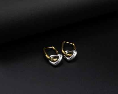 Mixed Metal Heart Chain Link Hoop Earrings