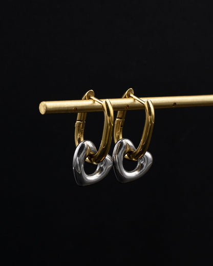 Mixed Metal Heart Chain Link Hoop Earrings