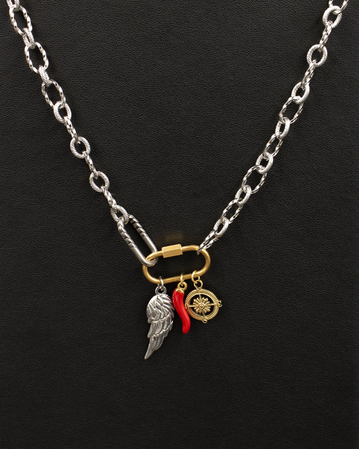 Chunky Silver Chain Charm Holder Necklace