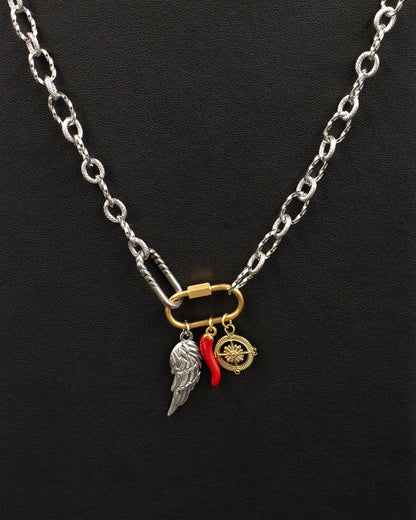 Chunky Silver Chain Charm Holder Necklace