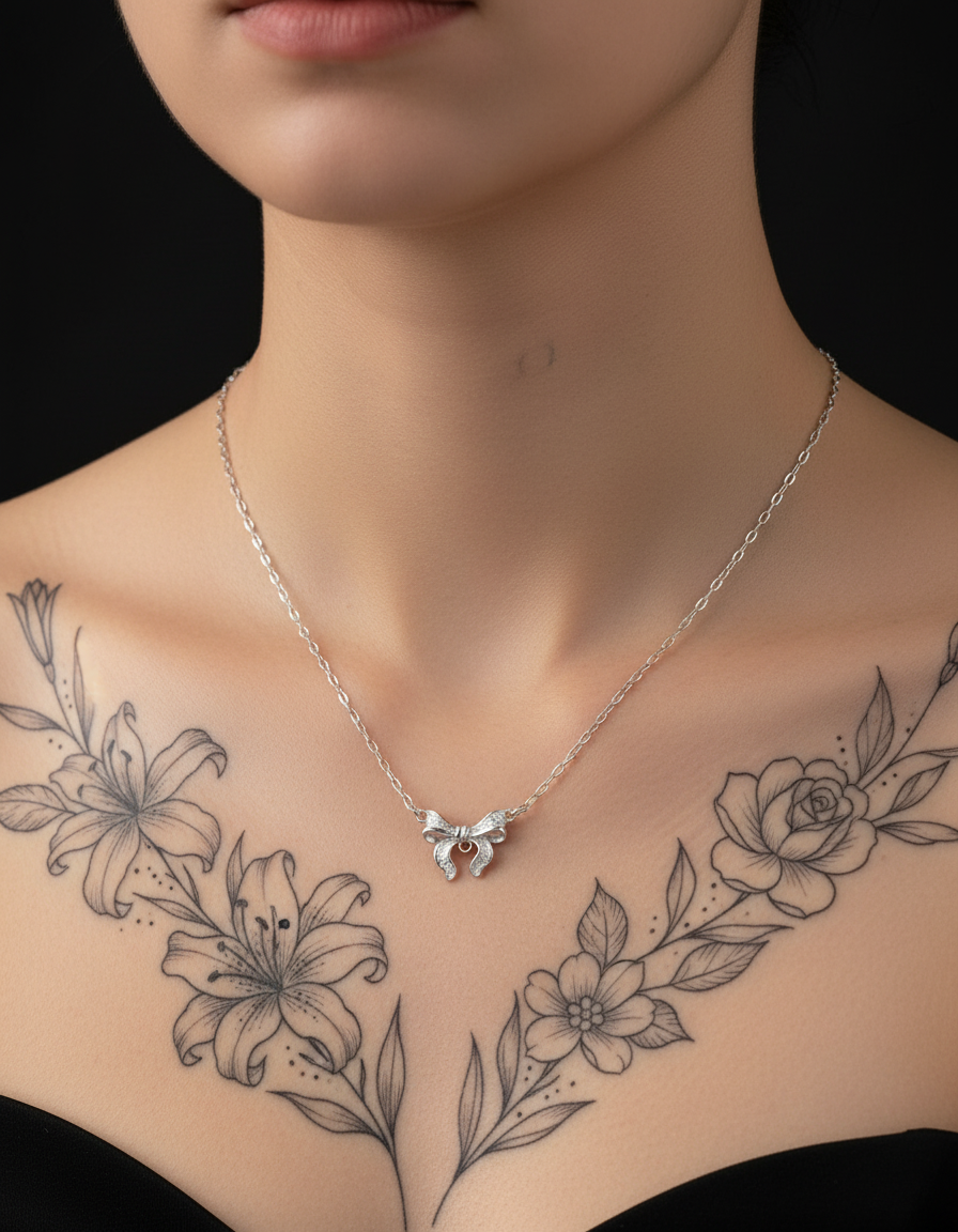 Delicate Silver Bow Layering Necklace
