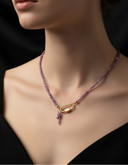 Delicate Amethyst Gemstone Carabiner Necklace
