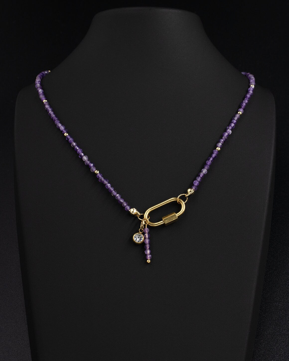 Delicate Amethyst Gemstone Carabiner Necklace