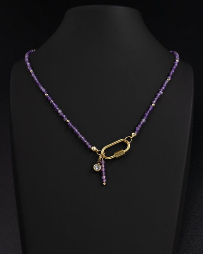 Delicate Amethyst Gemstone Carabiner Necklace