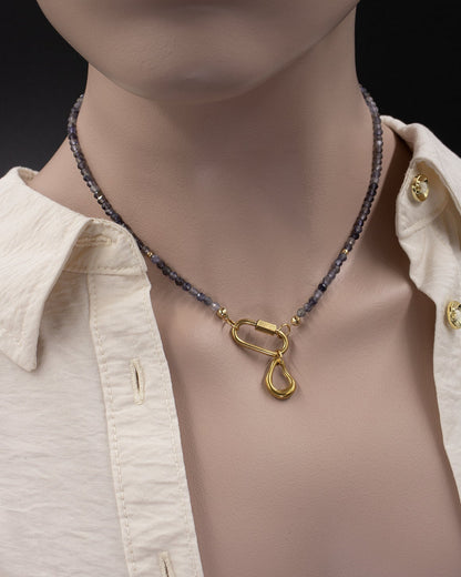 Delicate Blue Sapphire Gemstone Carabiner Necklace