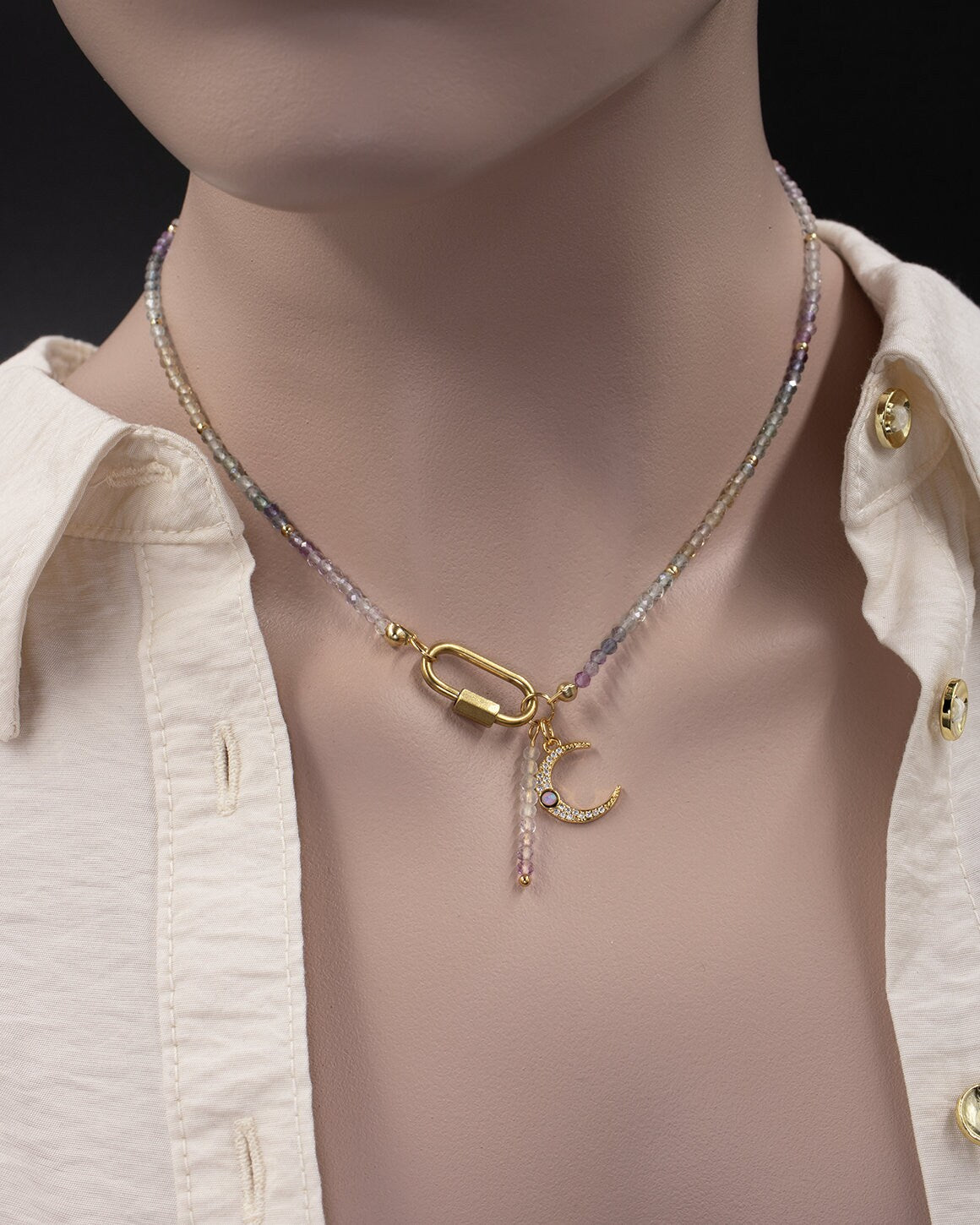 Delicate Fluorite Gemstone Carabiner Necklace