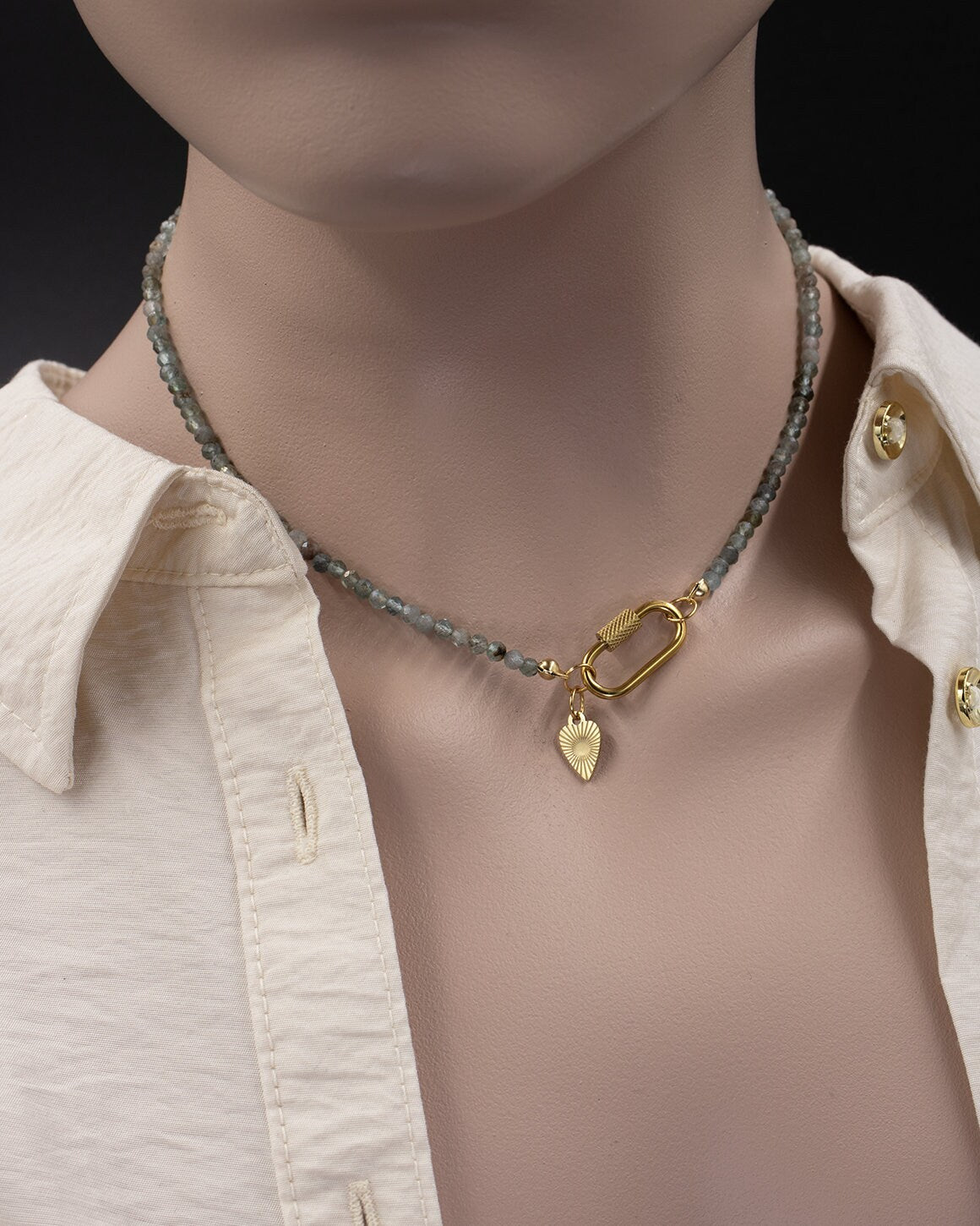 Delicate Apatite Gemstone Carabiner Necklace