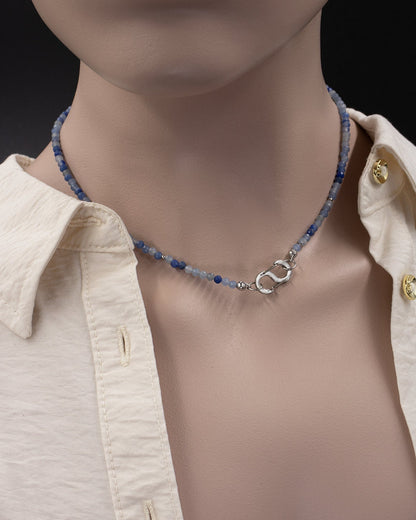 Delicate Blue Aventurine Gemstone Carabiner Necklace