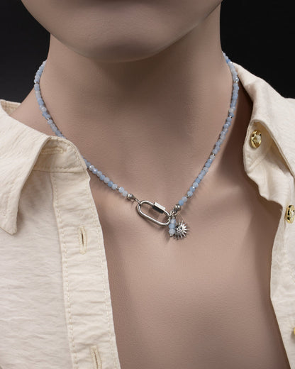 Delicate Aquamarine Gemstone Carabiner Necklace