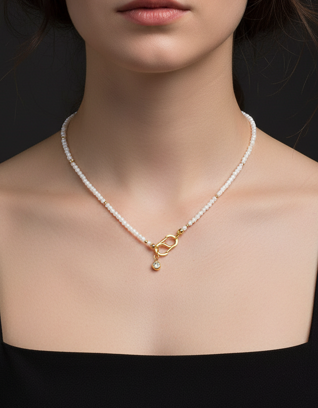 Delicate Moonstone Gemstone Carabiner Necklace