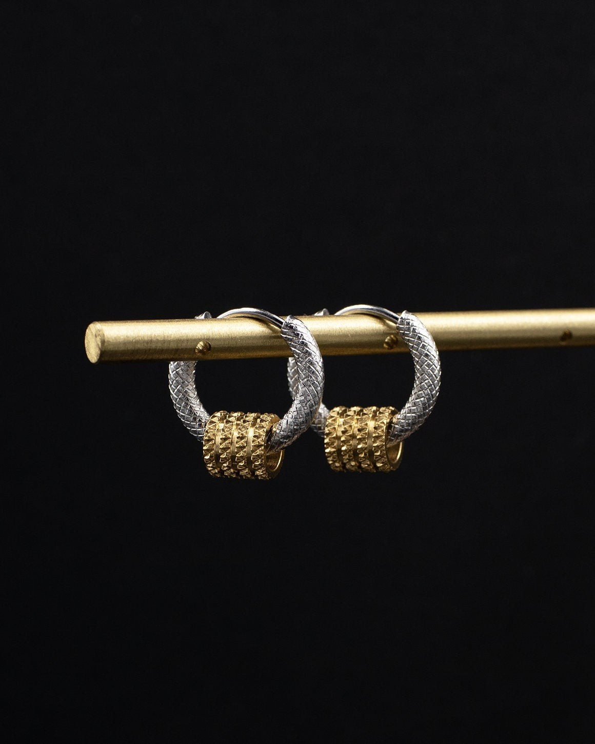 Mixed Metal Small Textured Hoop Earrings
