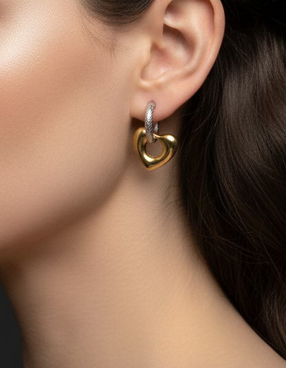 Mixed Metal Small Heart Hoop Earrings