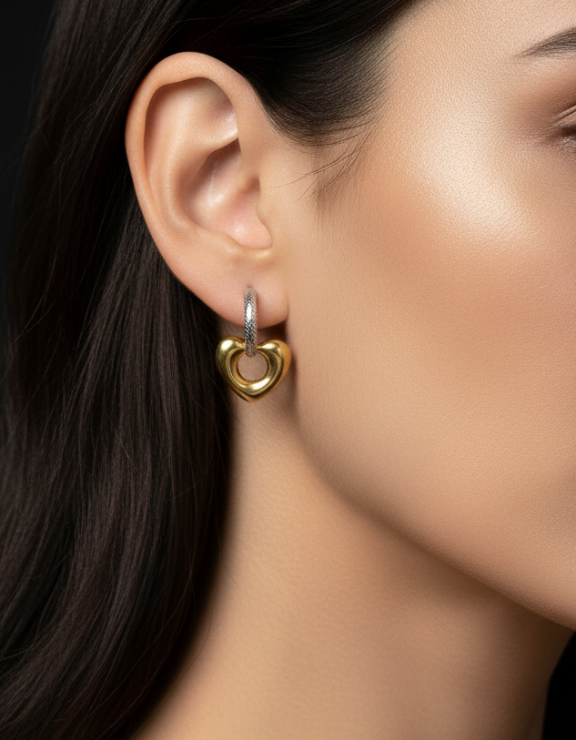 Mixed Metal Small Heart Hoop Earrings