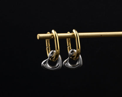 Mixed Metal Heart Chain Link Hoop Earrings