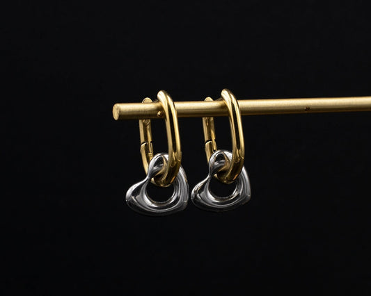 Mixed Metal Heart Chain Link Hoop Earrings