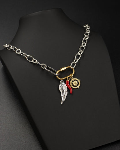 Chunky Silver Chain Charm Holder Necklace