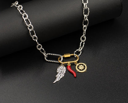 Chunky Silver Chain Charm Holder Necklace