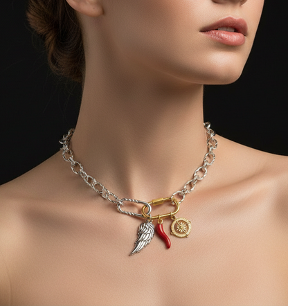 Chunky Silver Chain Charm Holder Necklace