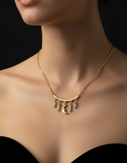 Crescent Moon Necklace with Amazonite Gemstone