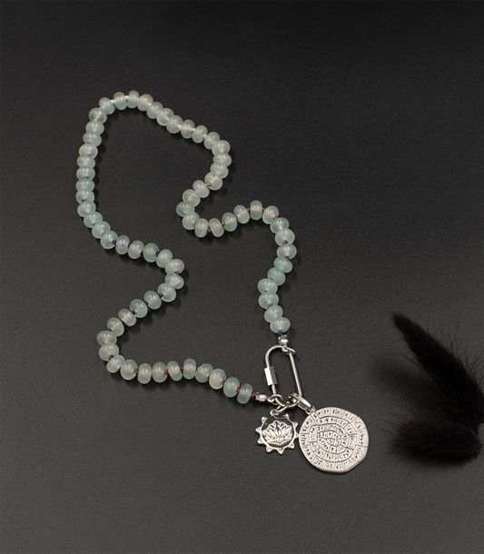 Foggy Blue Hand Knotted Jade Necklace