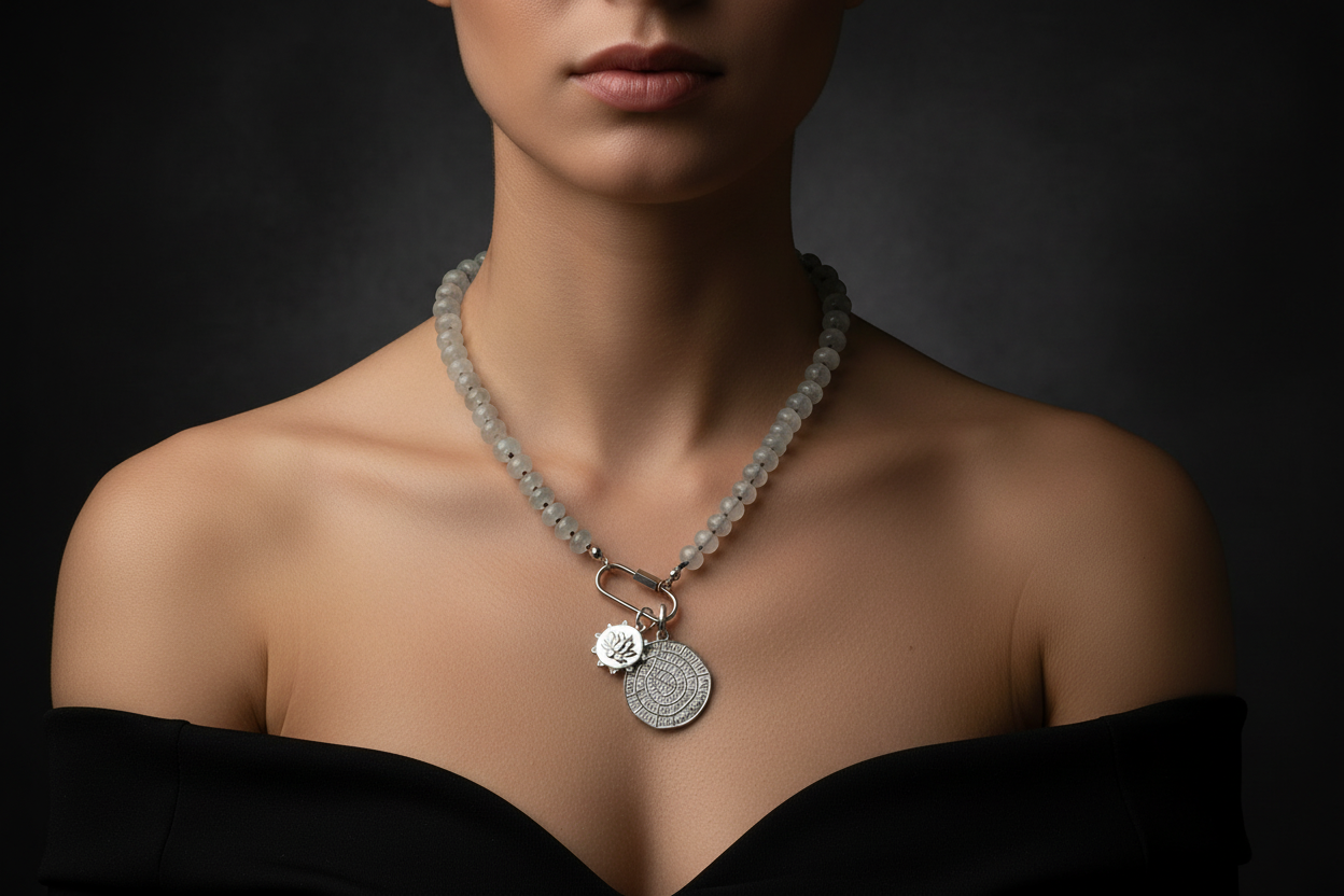 Foggy Blue Hand Knotted Jade Necklace